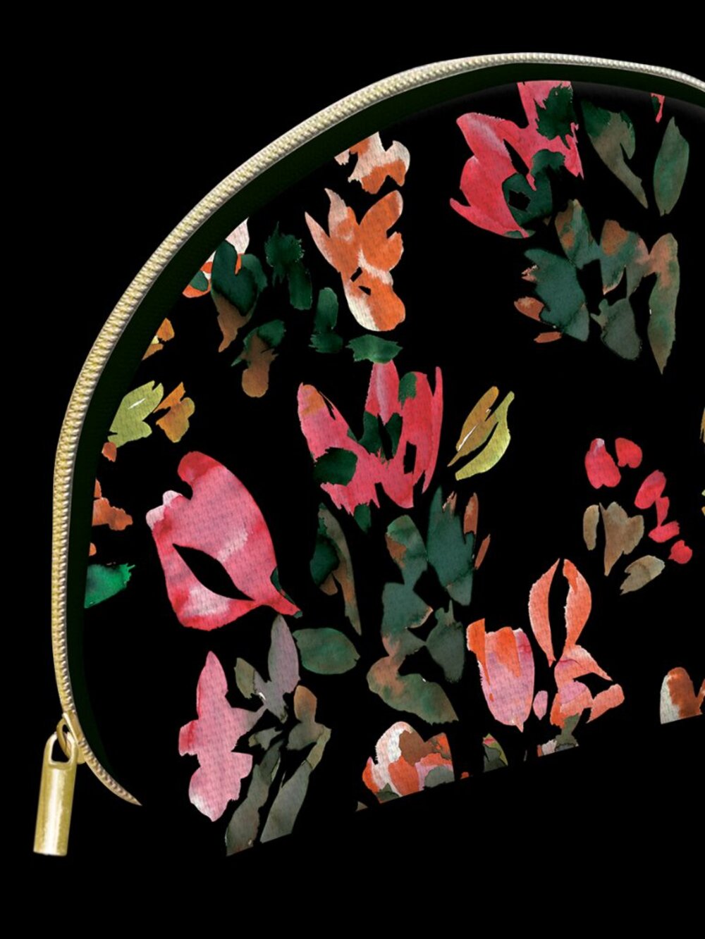 Medium Canvas Cosmetic Bag | Black Floral